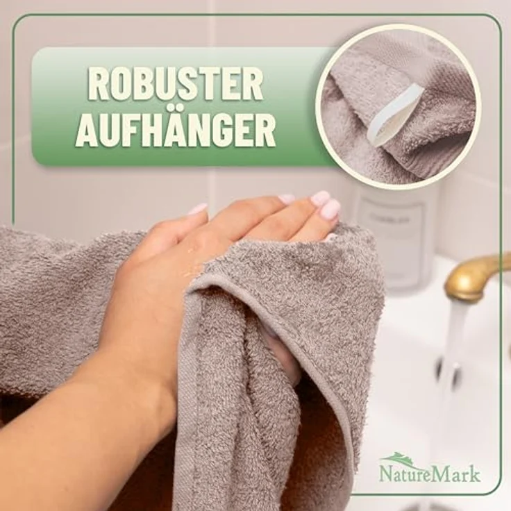 Green Mark Handtuch-Set mit 10 Teilen – 100% Baumwolle – 4 Handtücher 50×100 cm, 2 große Duschtücher 70×140 cm, 2 Gästetücher 30×50 cm und 2 Waschhandschuhe – Sand/Beige – Bild 7