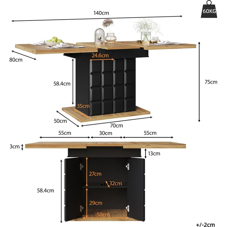 Abrihome Esstisch Ausziehtisch 110-140x80 cm für 4-6 Personen, Schwarz – Bild 8