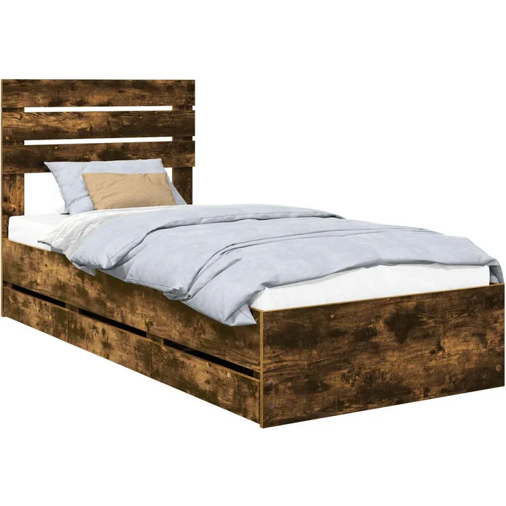 vidaXL Bettrahmen Geräucherte Eiche 90x200 cm Ingenieurs Holz 3411537 – Bild 1