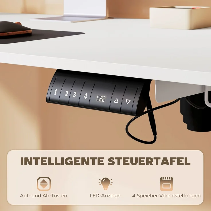 Vinsetto Schreibtisch, Spanplatte, Stahl, Weiß, 140L x 70B x 72-116H cm – Bild 5