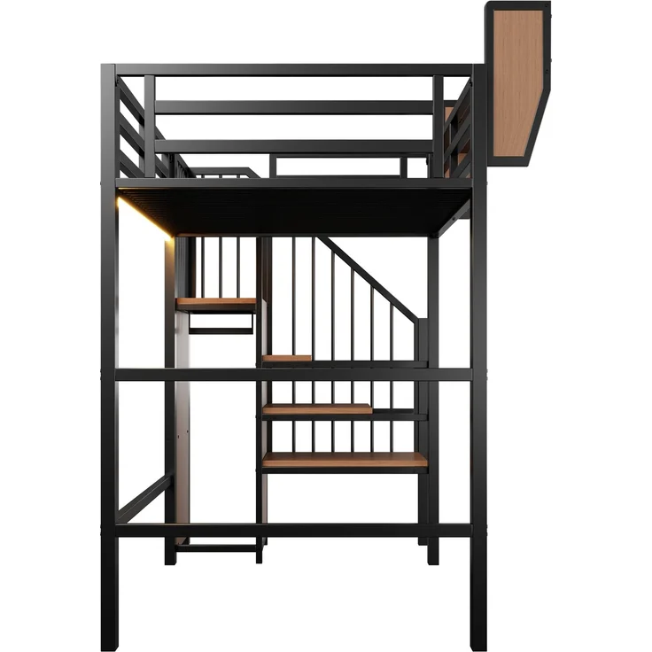 ZUBALIYA Hochbett 90 × 200 cm, Metall, LED-Beleuchtung, Leiter, Schwarz – Bild 11