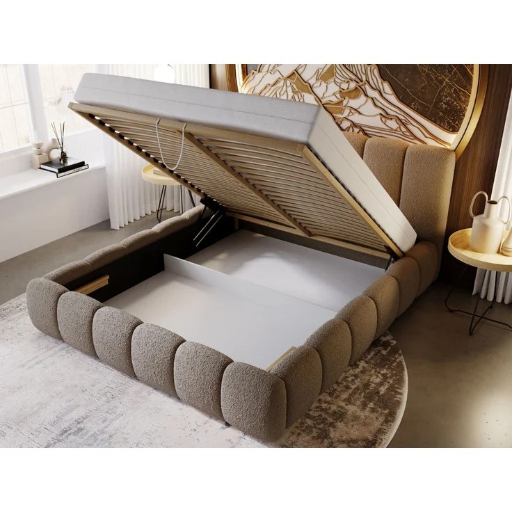 GRAINGOLD Cloud Bett 160x200, Polsterbett mit Bettkasten, Bouclé-Stoff, mit Kopfteil, Braun – Bild 5