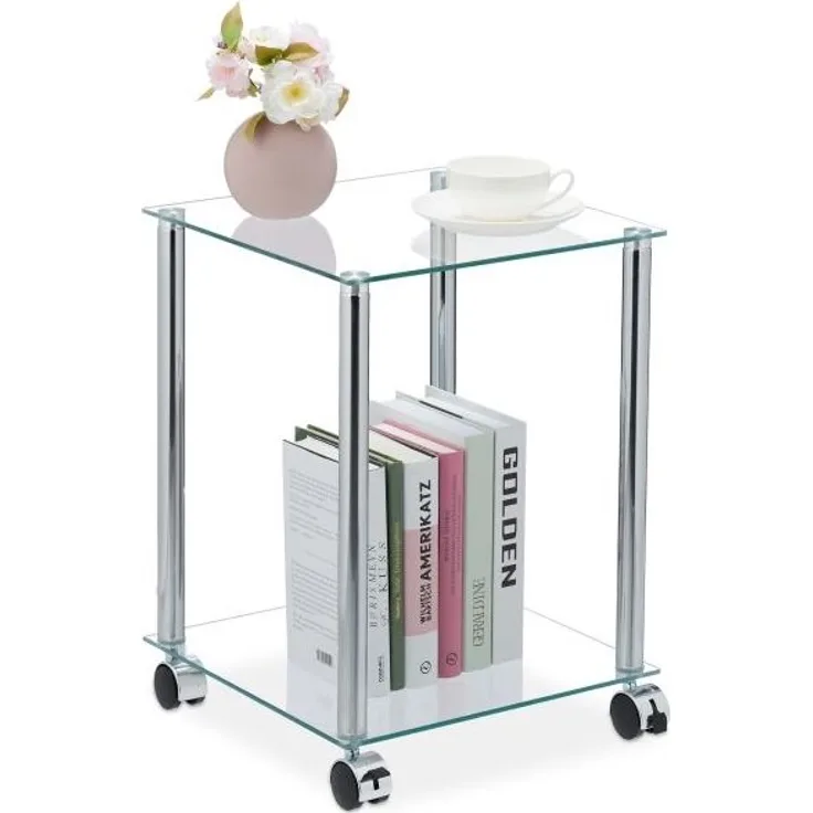 Glas Beistelltisch mit Rollen