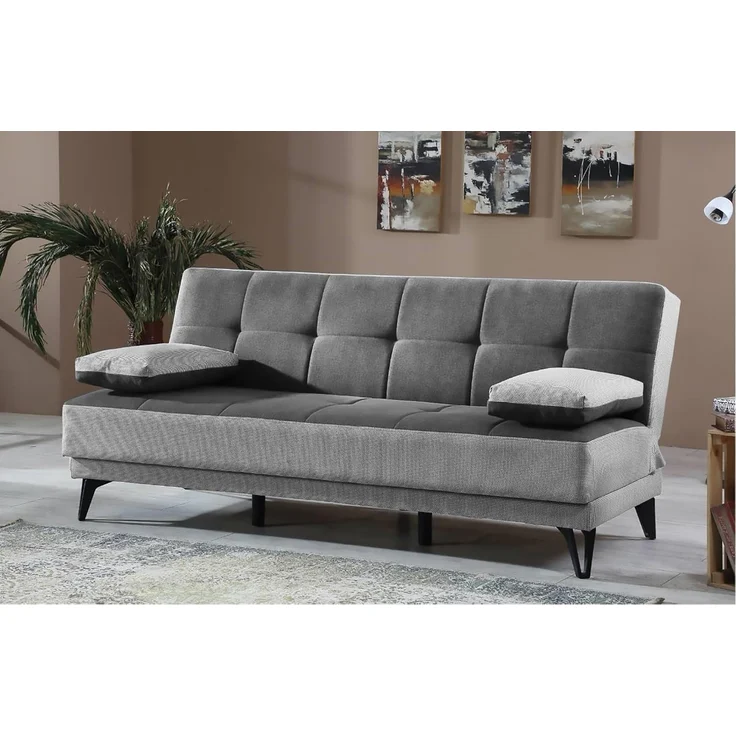 Dmora Jordi, 3-Sitzer Schlafsofa mit schwarzen Metallfüßen, Sofa aus gepolstertem Stoff mit klick-Klack-Öffnung, 190 x 87 x 97 cm, Grau, Metall – Bild 5