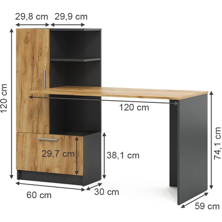 Schreibtisch Tomy Anthrazit/Goldkraft Eiche 150 x 59 cm Vicco – Bild 2