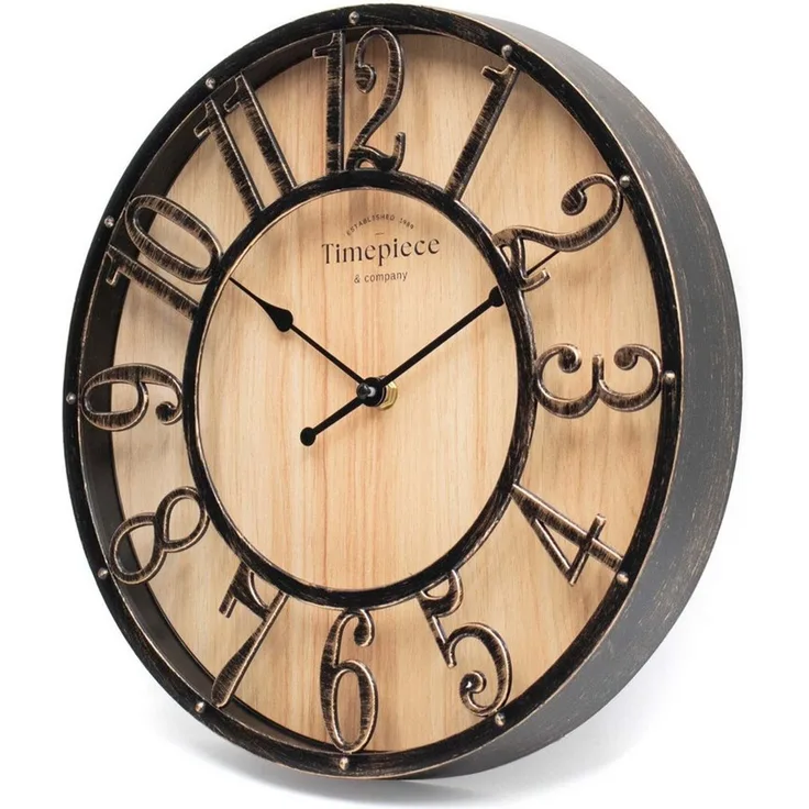 K&L Wall Art Wanduhr Industrielle Wanduhren Vintage Holzuhr Metall Optik (leises Uhrwerk ohne Ticken)