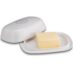 KHG Butterdose Keramik Steingut Weiß mit Beschriftung für 250g Butter, Aufbewahrung Butterbehälter, Deckel opak, Butterbox rechteckig & glasiert mit Emaille, spülmaschinengeeignet