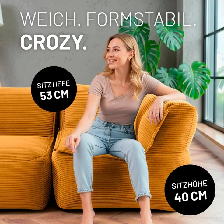 Lumaland Modulares Eckteil rechts - Cord-Reihe | Indoor Sitzsack mit Softer Struktur, ideal Sofa Modulen & zum Pouf | Bean Bag mit Füllung - für Wohnzimmer & Co. - 81 x 81 x 70 cm – Bild 5