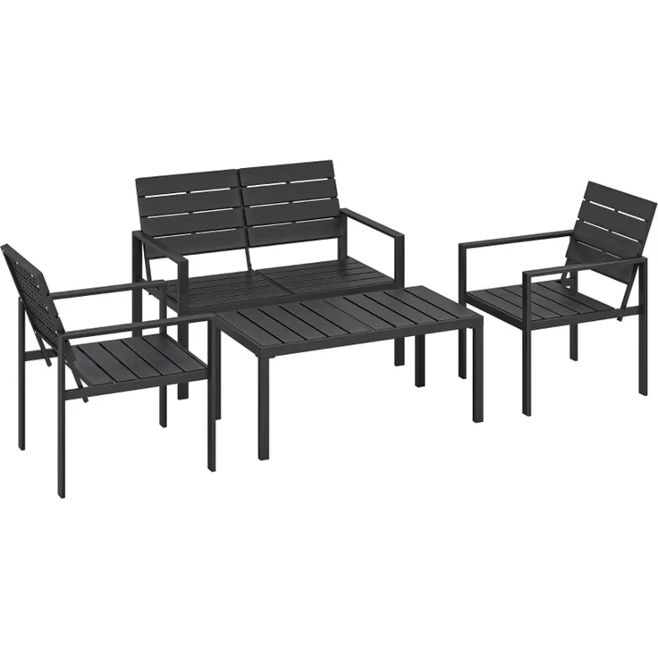 Gartenmöbel Set Sitzgruppe für 4 Personen Gartenlounge mit 2er Sofa 2 Sessel Beistelltisch Lamellendesign Schwarz--Schwarz--104x71x76.5cm--YOUDENOVA