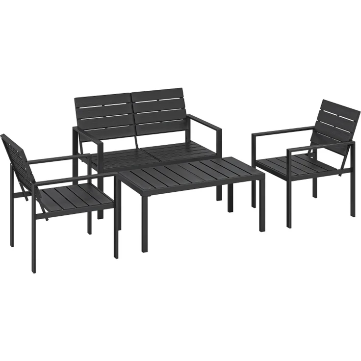 Gartenmöbel Set Sitzgruppe für 4 Personen Gartenlounge mit 2er Sofa 2 Sessel Beistelltisch Lamellendesign Schwarz--Schwarz--104x71x76.5cm--YOUDENOVA – Bild 1