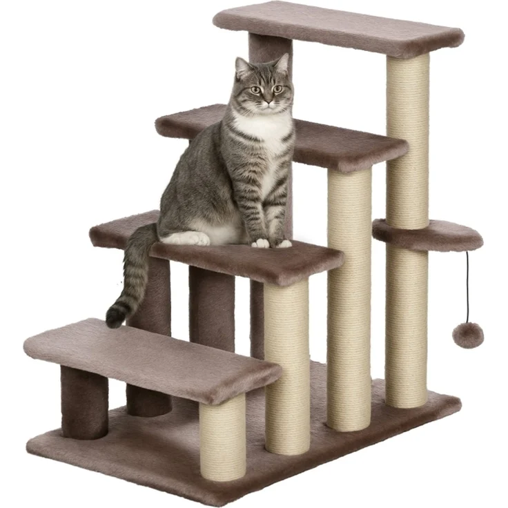 JARDJ Haustiertreppe, Kratzbaum, 4-stufig, für Tiere bis 5 kg, 60x40x64cm, Braun – Bild 8