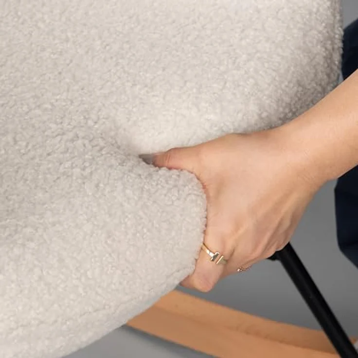 MEUBLE COSY Schaukelstuhl Sessel Schaukelsessel Stillstuhl Schwingstuhl mit Armlehnen Gepolsterter Sitzfläche für Wohnzimmer Schlafzimmer, Balkon, Sherpa und Holzkufen, Bis 120 kg Belastbar, Beige – Bild 8