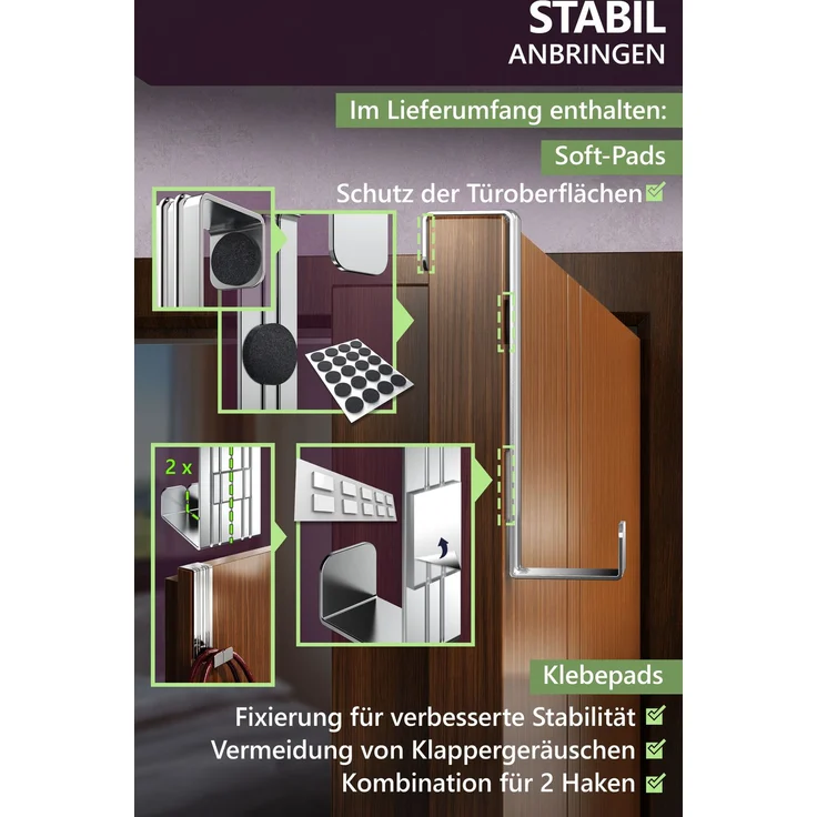 Aurelia Home Türhaken zum Einhängen, 10er-Set, Silber – ohne Bohren, bis 8 kg – Bild 6