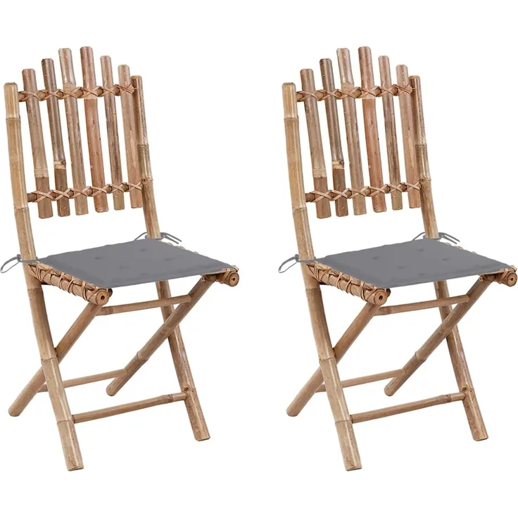 vidaXL Klappbare Gartenstühle 2 Stk. mit Kissen Bambus 3063988