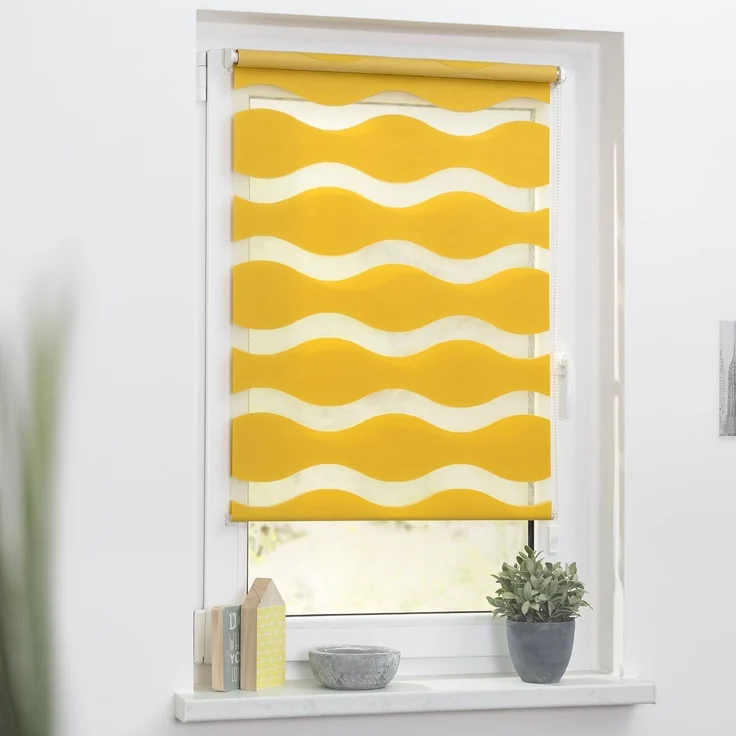 Lichtblick Sonnenschutzsysteme GmbH Doppelrollo Stockholm 90 cm x 150 cm (BxL) Senfgelb Duo Rollo in extravagantem Stil; Klemm- und schraubbar; Lichtdurchlässig und blickdicht – Bild 3