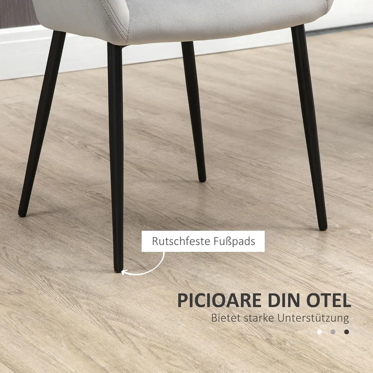 HOMCOM Esszimmerstuhl mit geschwungener Rückenlehne und Armlehnen, gepolstertem Sitz (Wohnzimmerstühle, 2 St), 120 kg Belastbar, Hellgrau – Bild 6