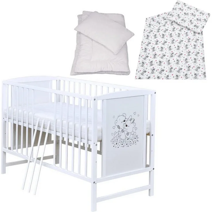Baby-Delux Komplettbett Babybett Mia Komplettset, 7-tlg, Kinderbett 60x120 cm weiß, Bettset verschiedene Designs