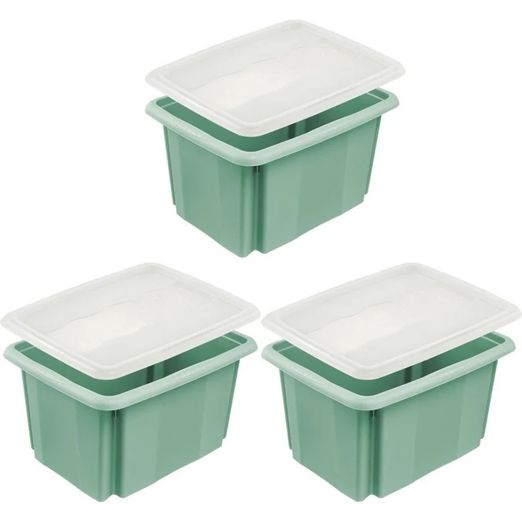 keeeper Aufbewahrungsbox Emil, Box mit Deckel, 3er Set, 15 L, 38 x 28,5 x 20,5 cm (Set, 3 St), ineinander und aufeinander stapelbar – Bild 5