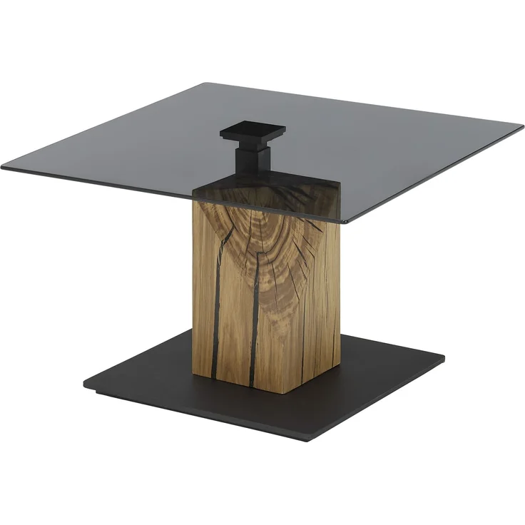 Couchtisch >BALSTA< höhenverstellbar, Rollen, Eiche / schwarz / Glas - 70x45/63x70 (BxHxT)