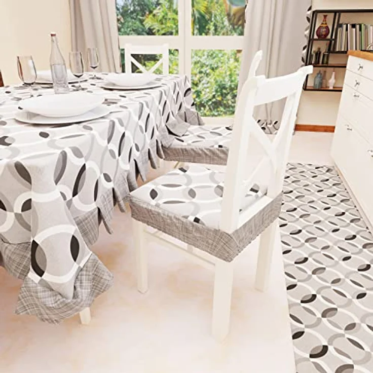 PETTI Artigiani Italiani Tischdecke, Kunststoff-Tischdecke mit Rüschen, Tischdecke, wasserdichte Outdoor-Tischdecke in Baumwolle, graues Kreis-Design, X6-Sitzer (140 x 180 cm), 100% Made in Italy – Bild 3