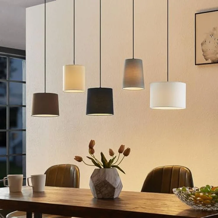 Lindby Pendelleuchte 'Amilia', Holzlampe mit 5 E27 Fassungen, Schwarz, Grau, Beige, Braun, Weiß, 125x25 cm, ideal für Esszimmer und Wohnzimmer – Bild 3