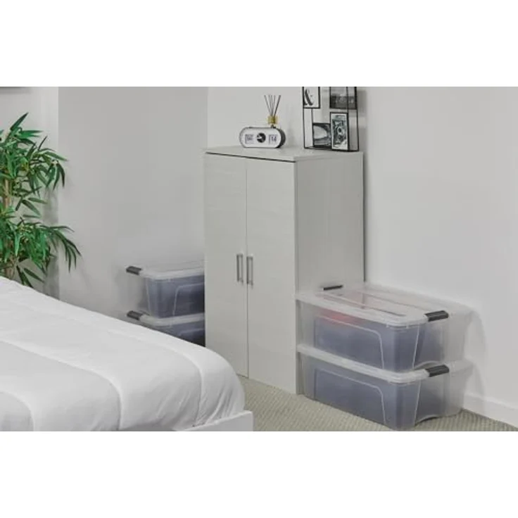 Iris Ohyama Aufbewahrungsboxen mit Deckel, 30L, 4er-Set, Silber, Sicherer Verschluss, Stapelbar, Griffe, Schlafzimmer, Schrank, Büro, Organisation, BPA-freies Plastik, Ordnungsboxen, NTB-30 – Bild 2