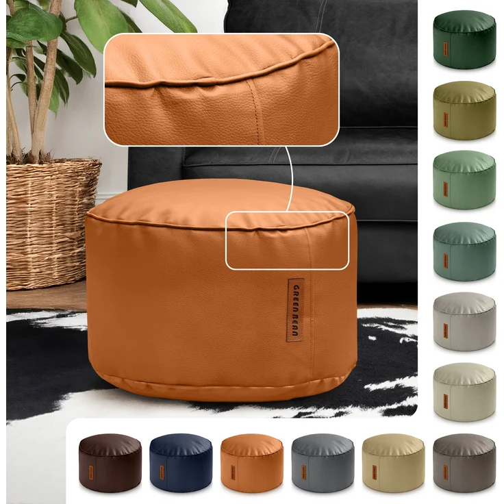 Green Bean® Sitzhocker aus Kunstleder - Pouf mit EPS Perlen Füllung - 43 x 30 cm - perfekte Ergänzung zum Sitzsack - Cognac – Bild 2
