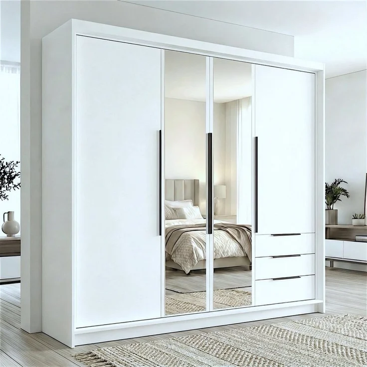 A&J MöbelLand GmbH Drehtürenschrank viertüriger Kleiderschrank mit Schubladen und Metallgriffen. (Geräumiger vier¬türiger Kleiderschrank mit Schubladen und Metallgriffen. Geräumiger Schrank mit einer Breite von 200 cm und Schubladen, ideal zur Aufbewah... – Bild 1