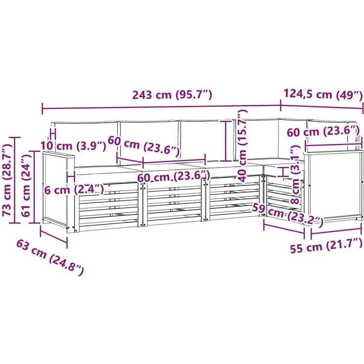 vidaXL Outdoor-Sofagarnitur 4 stk. 5-Sitzer Natur und Hellgrau 3384347 – Bild 8