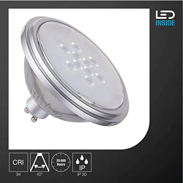 SLV QPAR111 GU10, LED Leuchtmittel silber 7W 4000K CRI90 40° - LED Lampen Sockel GU10 – Bild 3
