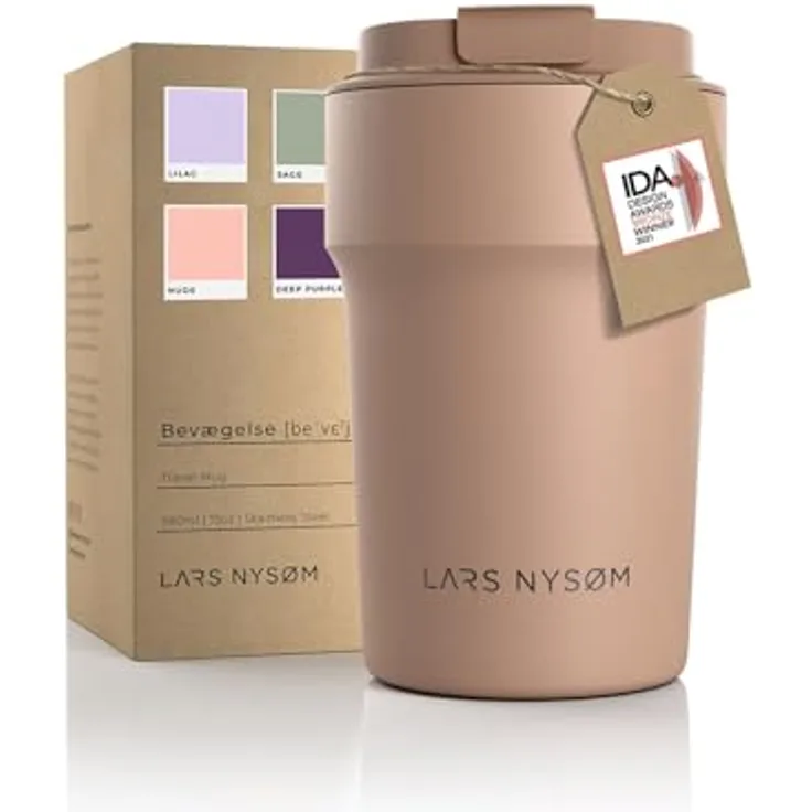 LARS NYSØM Thermo Kaffeebecher to go 380ml | Travel Mug mit 4h Heiß & 8h Kalt Isolierung | Auslaufsicherer Edelstahl Thermobecher (Mocha Brown, 380ml)