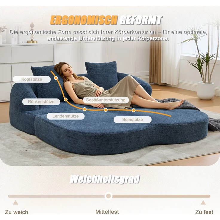 ZUBALIYA Schlafsofa 84x65 cm, mit LED - Beleuchtung, mit Chenille - Bezug, modular aufgebaut, mit Schaumstoffpolsterung, Blau – Bild 2