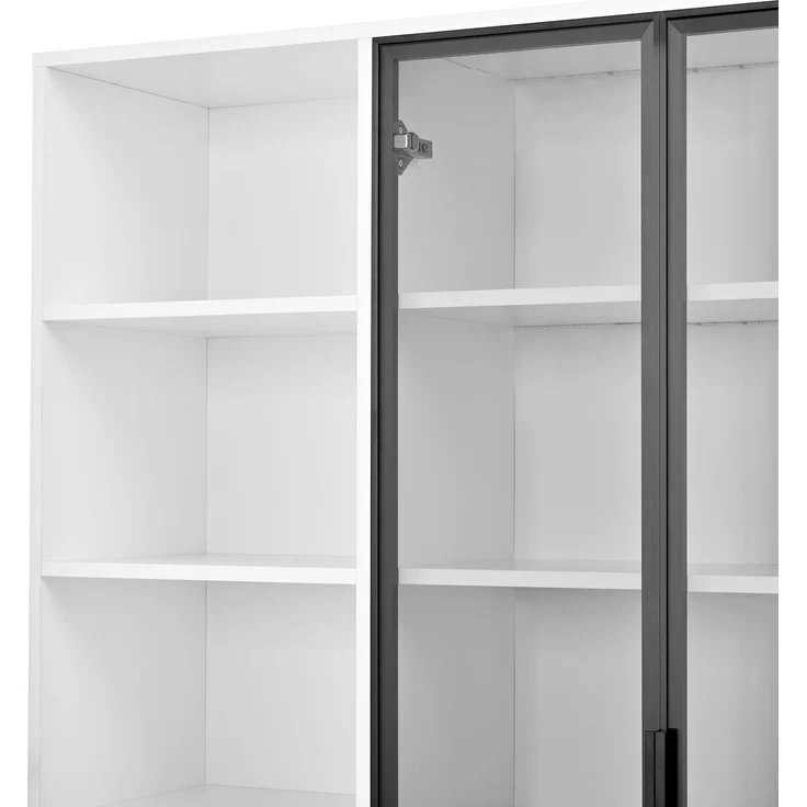 Vitrine 100 x 35 x 160 cm in Mattweiß mit Glastüren, LED-Beleuchtung und Schubladen – Bild 8