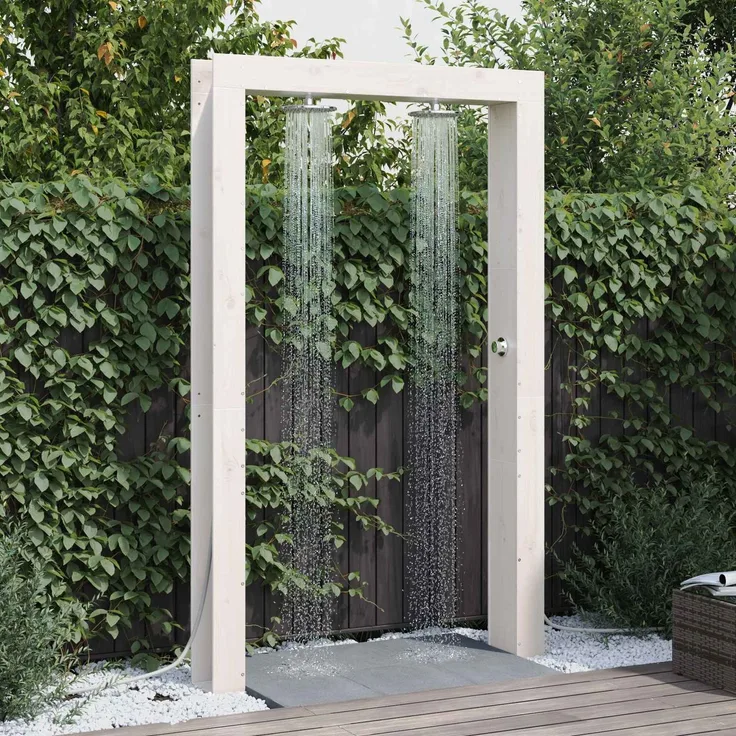 vidaXL Gartendusche 226 cm Massivholz Kiefer und Edelstahl Weiß 886341