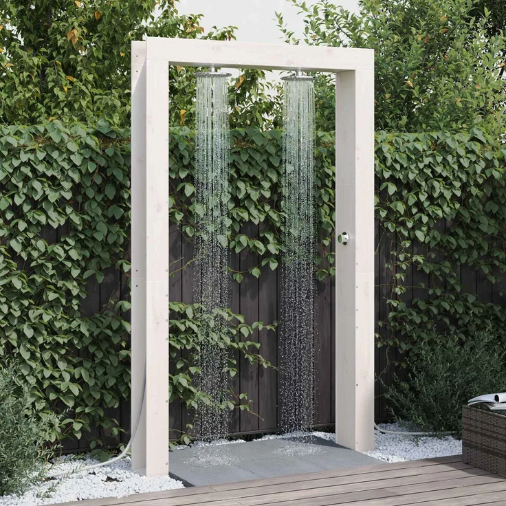 vidaXL Gartendusche 226 cm Massivholz Kiefer und Edelstahl Weiß 886341 – Bild 1