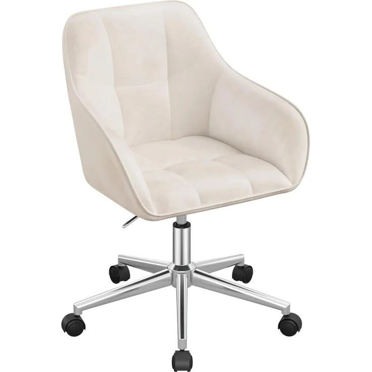 WOLTU Homeoffice Stuhl, Schreibtischstuhl, Drehstuhl, Schminkstuhl, höhenverstellbar, bis 150 kg belastbar, mit Armlehnen Samtsitz, für Schlafzimmer Büro Wohnzimmer, Cremeweiß BS145cm