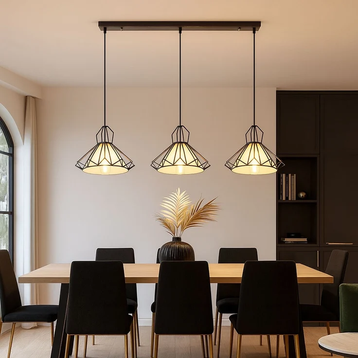 Hängelampe, Metall, Textil, schwarz, 3 Flammig, H 120 cm – Bild 4