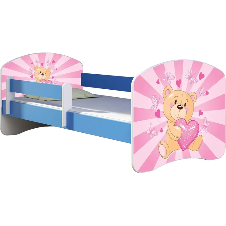ACMA Kinderbett Jugendbett mit Einer Schublade und Matratze Blau mit Rausfallschutz Lattenrost II 140x70 160x80 180x80 (10 Teddybär, 180x80) – Bild 1
