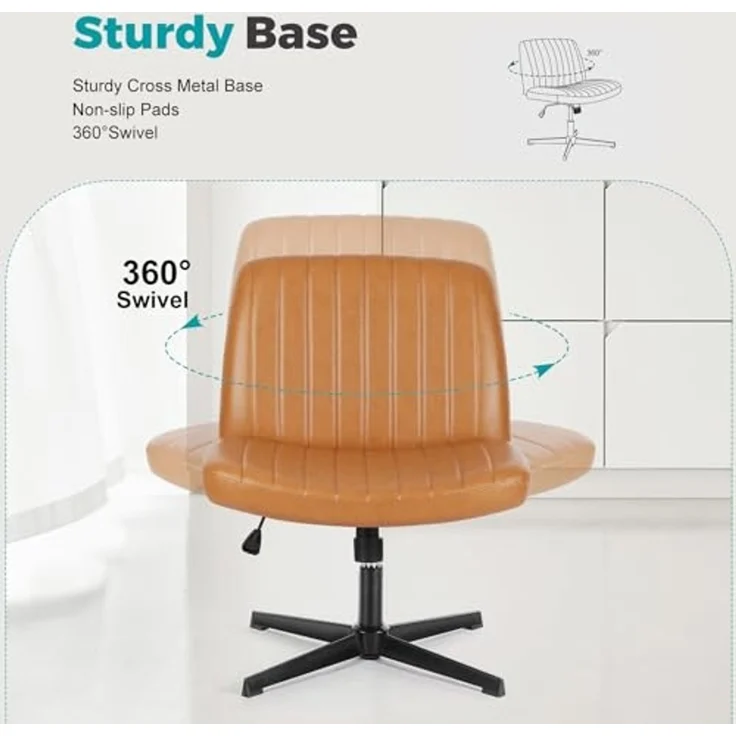 DUMOS edx Criss Cross Stuhl, ohne Armlehnen, Bürostuhl, Schreibtischstuhl ohne Räder, Leder, gepolstert, breiter Sitz, moderner Drehstuhl, höhenverstellbar, mittlere Rückenlehne, Computeraufgabe, – Bild 6