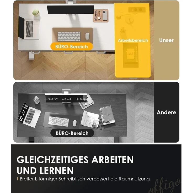 Eckschreibtisch Höhenverstellbar Elektrisch LForm 160 x 80 cm Weiß – Bild 6