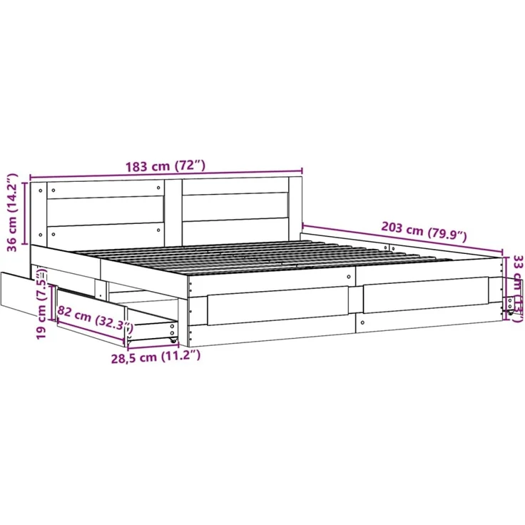 vidaXL Bettgestell mit Kopfteil Grau Sonoma 180x200 cm Holzwerkstoff 3295546 – Bild 11