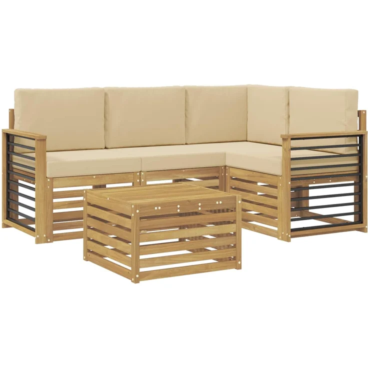 vidaXL Outdoor-Sofagarnitur 5 stk. 4-Sitzer Weiß und Beige Polyester 3391808 – Bild 2