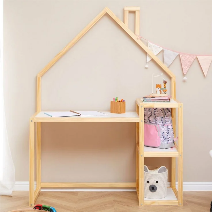 IDIMEX Kinderschreibtisch NIVIA, Kinderschreibtisch Hausform Schreibtisch mit Regal Stauraum – Bild 2