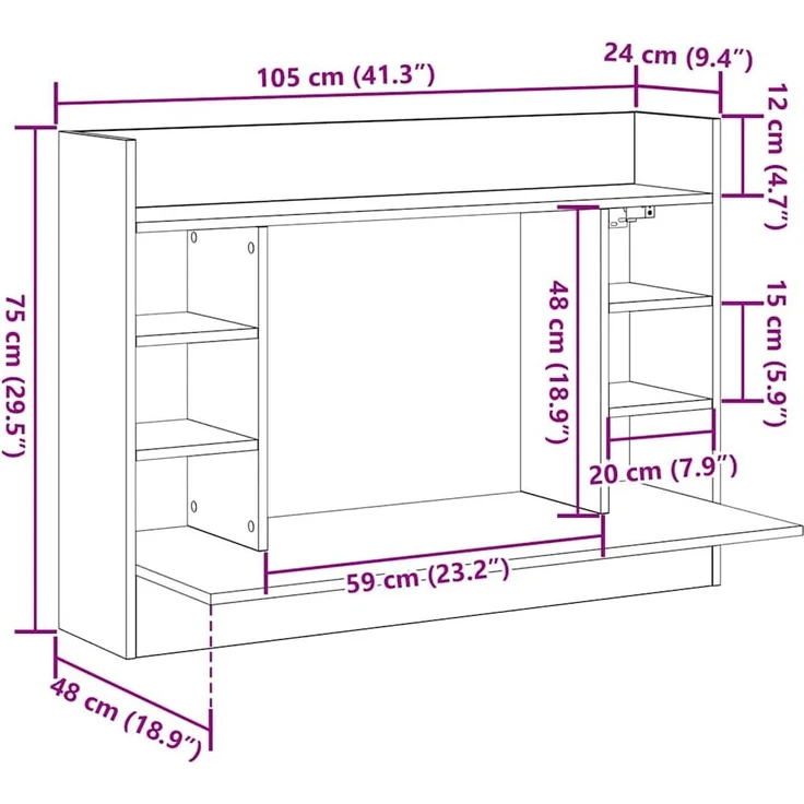 vidaXL Wandtisch mit Regal Altholz 105 x 48 x 75 cm Holzwerkstoff 869192 – Bild 10