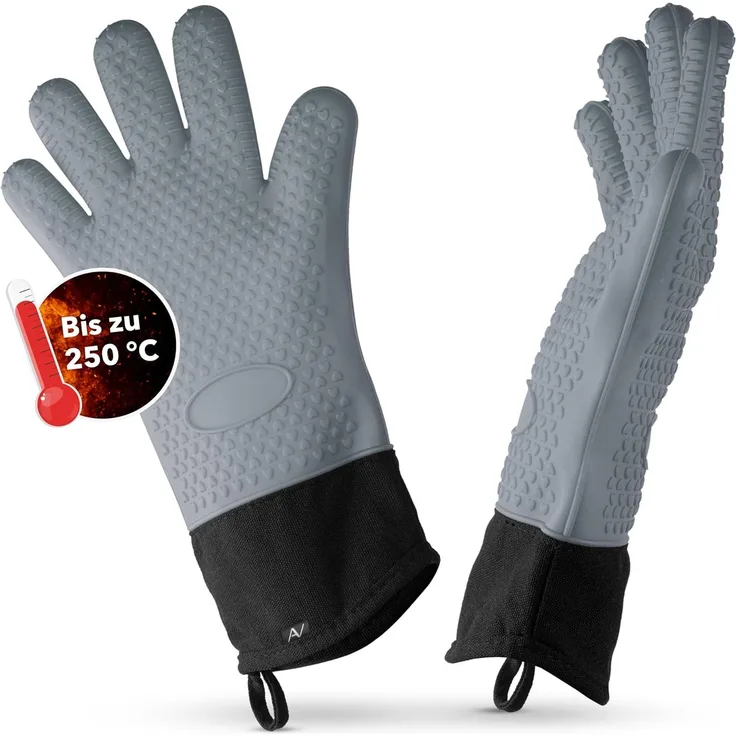 AVANA Topfhandschuhe Silikon Ofenhandschuhe Hitzebeständige Kochhandschuhe Handschuhe, Anti-Rutsch, weiches Baumwoll-Innenfutter, bis 250°C
