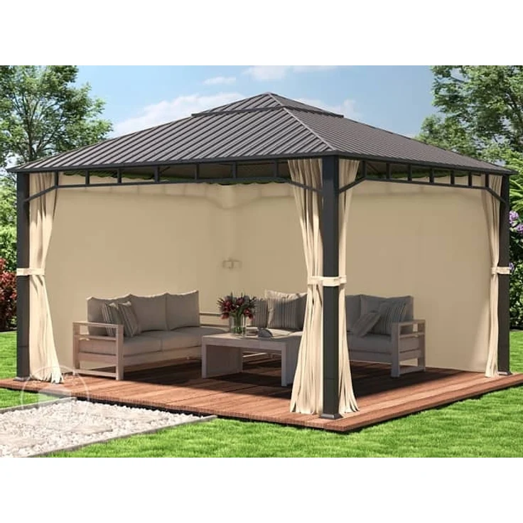 Gartenpavillon 4x4 m Stahldach Hardtop 4 Seitenteile in Champagner, Pfosten 9x9 cm – Bild 3