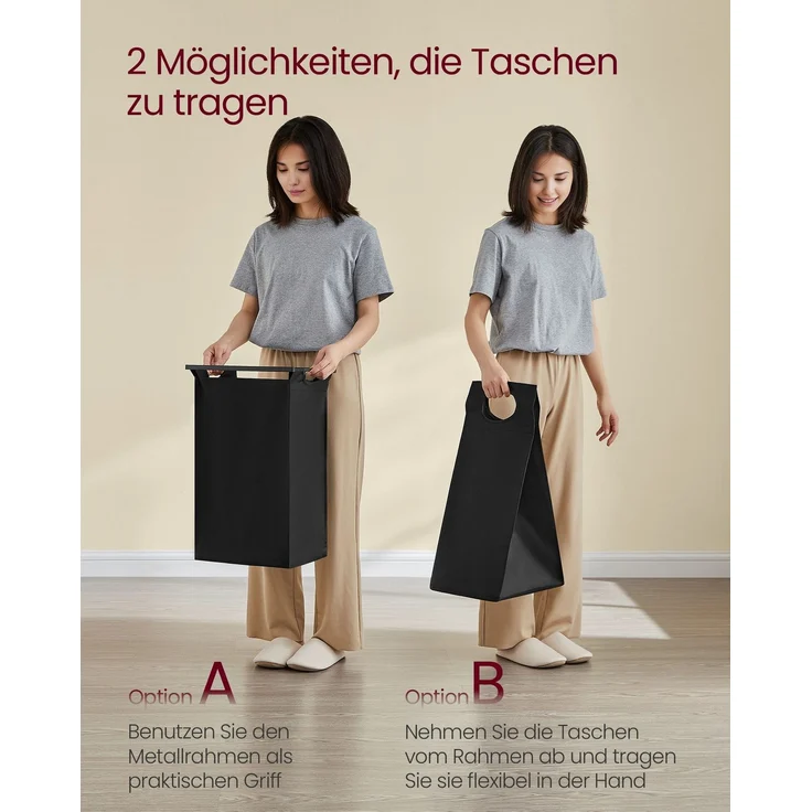 Vasagle Wäschekorb mit 4 Fächern, 4x40 L, Metallrahmen vintagebraun-schwarz, 72 x 33 x 116 cm – Bild 5