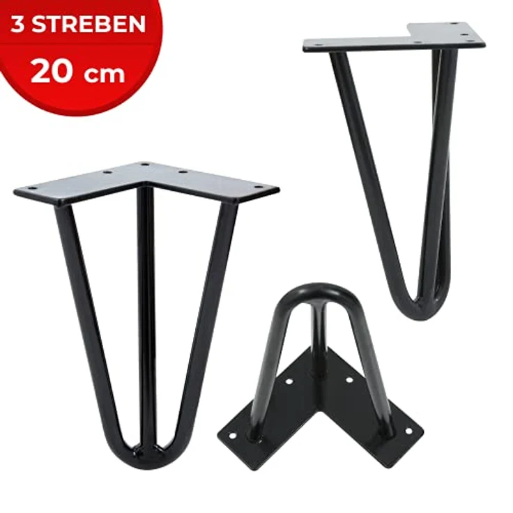 VENDOMNIA Tischbein Hairpin 4er Set, Metall, aus Stahl, 2 oder 3 Streben, Größenwahl, Haarnadel Möbelfüße,Hairpin Legs Tischgestell,Couchtisch, Schreibtisch – Bild 3