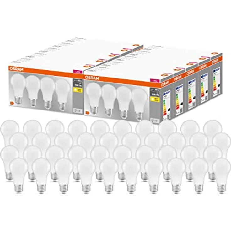 Osram LED Base Classic A, E27-Sockel, Nicht Dimmbar, 60W Ersatz, Matt, Warmweiß 2700K, 40-Pack – Bild 1