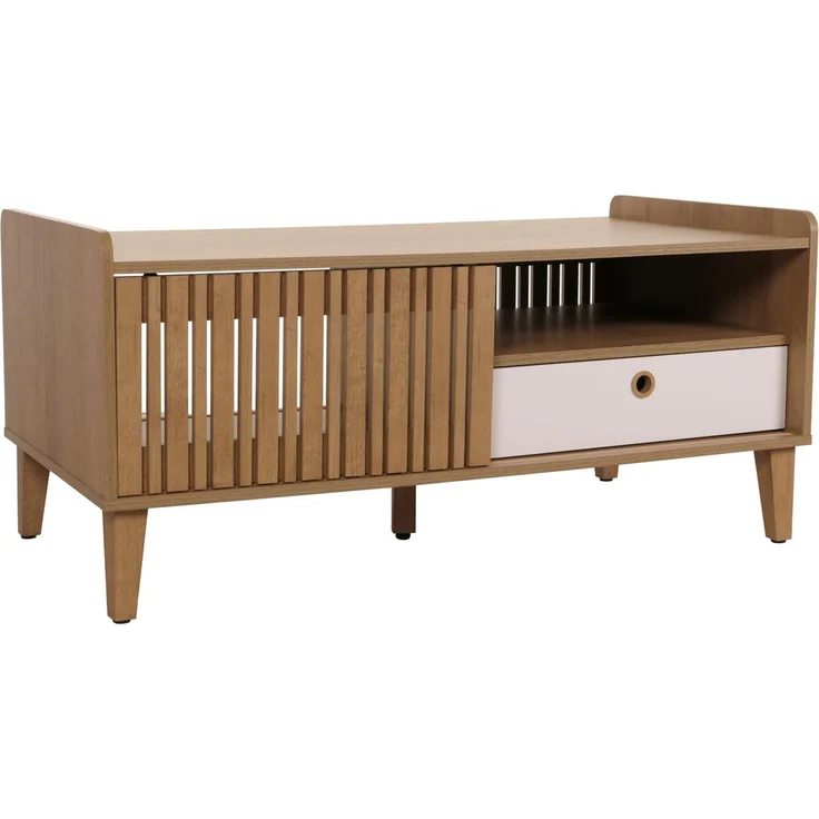 Couchtisch HWC-M48, Wohnzimmertisch Tisch Sofatisch, 52x114x59cm ~ natur, Schublade weiß – Bild 7
